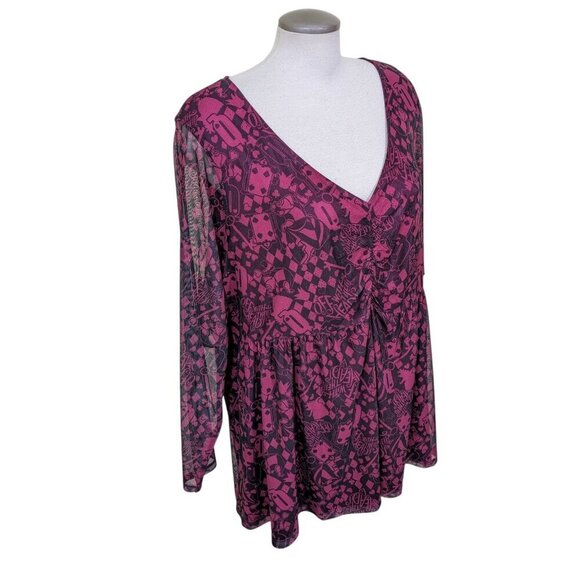 Torrid 4 Disney Villains Queen of Hearts Top 4X Long Sleeve Cinch Front Mesh - Picture 6 of 9